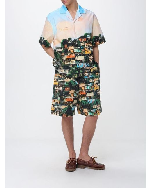 Laneus Green Stretch Cotton Drawstring Shorts for men