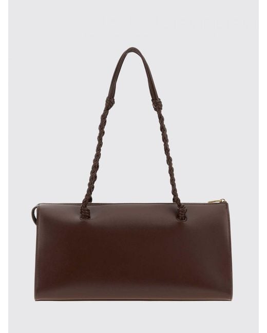 Jil Sander Brown Large Tangle Calfskin Leather Shoulder Bag With Braided Handle