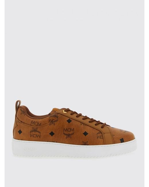 MCM Brown Neo Terrain Faux Leather Sneakers With All Over Logo for men