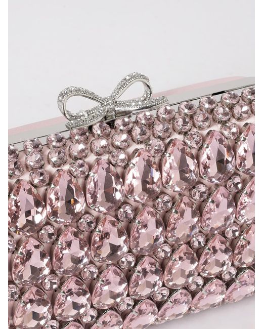 Self-Portrait Pink Satin Clutch With Rhinestones