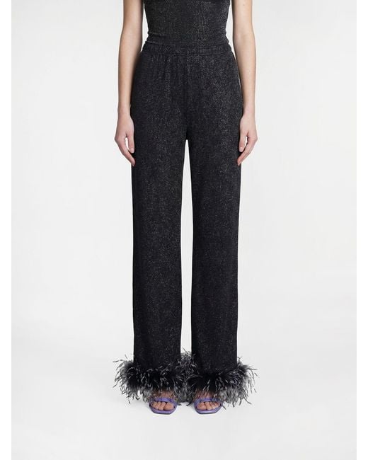 Oseree Black Lurex Jersey Pants With Feathers