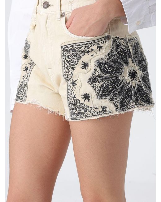 R13 White Printed Cotton Denim Shorts