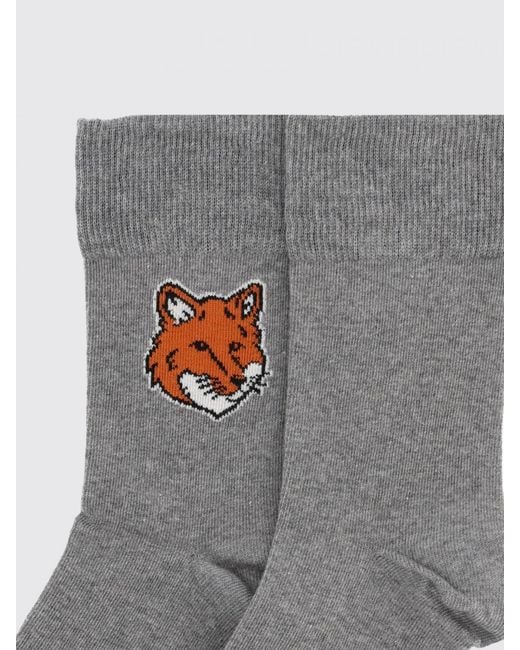 Maison Kitsuné Gray Maison KitsunÉ Set Of 3 Pairs Of Stretch Cotton Socks With Jacquard Logo
