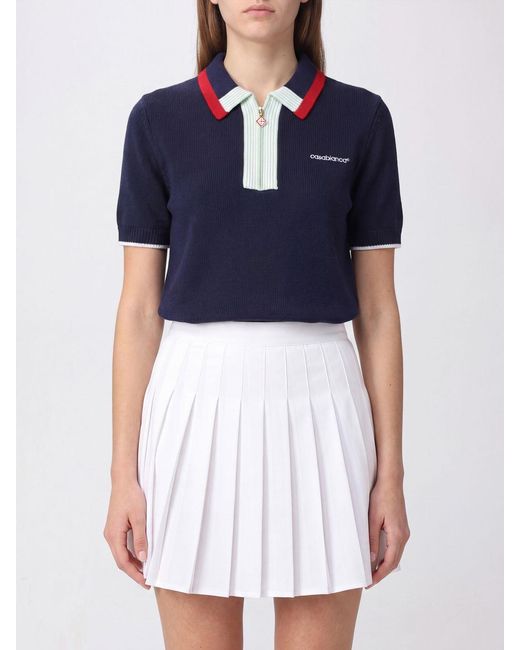 Casablanca Blue Wool Knit Polo Shirt With Zip And Contrast Trims