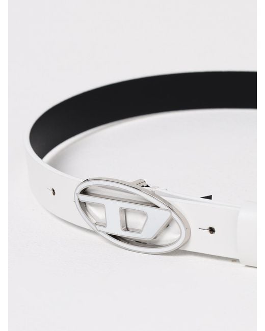 DIESEL White B-1Dr Leather Belt With Enamelled Buckle
