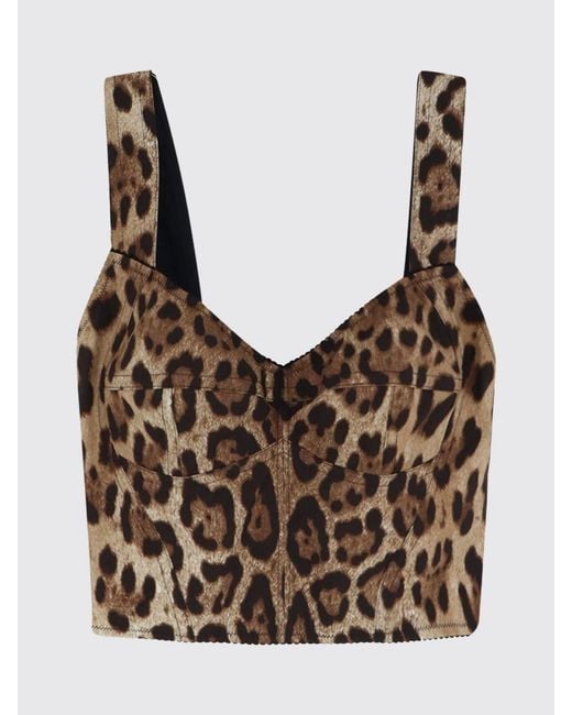 Dolce & Gabbana Black Dolce &Amp Gabbana Animalier Cotton Cropped Corset Top