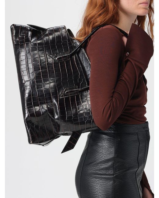 The Attico Black La Passeggiata Medium Croc-Effect Leather Bag