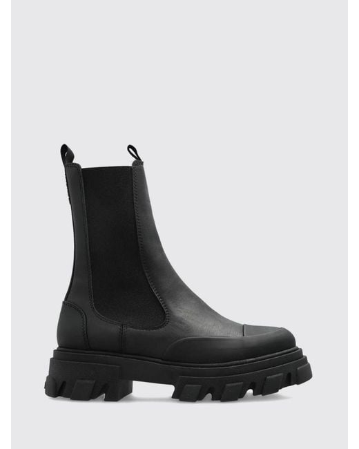 Ganni Black Recycled Leather Chelsea Boots With Lug Sole And Round Toe