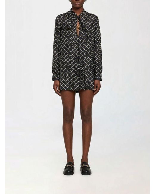 Gucci Black Horsebit Print Silk Chemisier Dress
