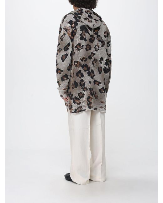 Laneus White Animal Print Cotton Hooded Cardigan for men
