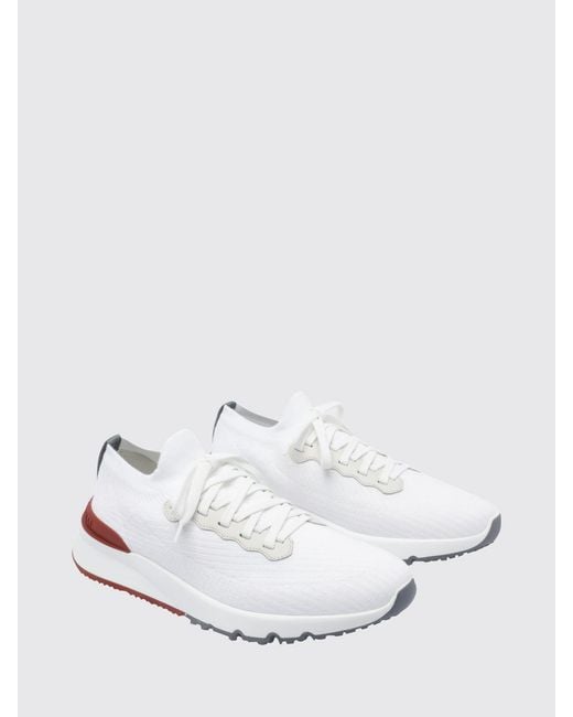 Brunello Cucinelli White Knit Low-Top Sneakers for men