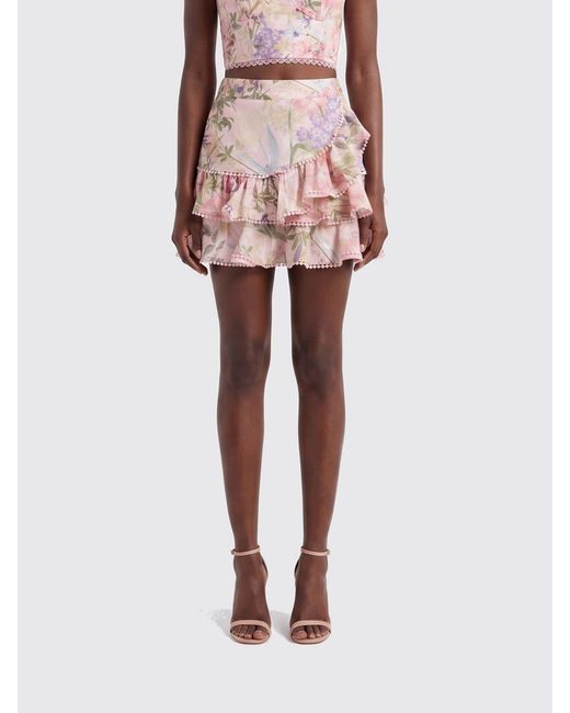 Charo Ruiz Pink Floral Cotton Mini Skirt Ibiza With Ruffles And Elastic Waist