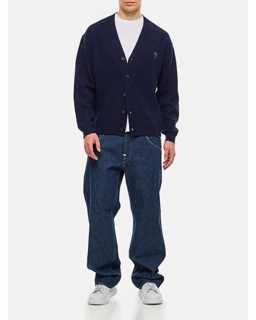 Maison Kitsuné Bold Fox Head Patch Comfort Ribbed Cardigan in Blue für Herren