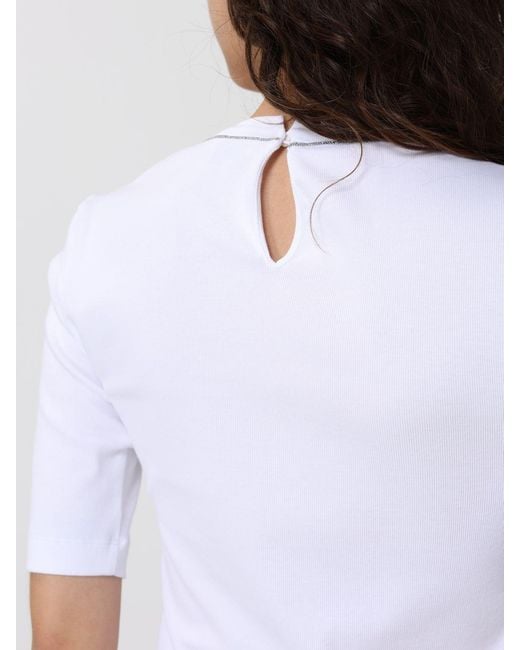 Brunello Cucinelli White Cotton T-Shirt With Nickel-Free Monile