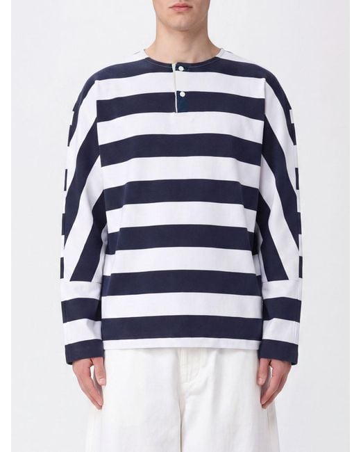 Jacquemus Blue Striped Long-Sleeved Cotton Henley T-Shirt for men