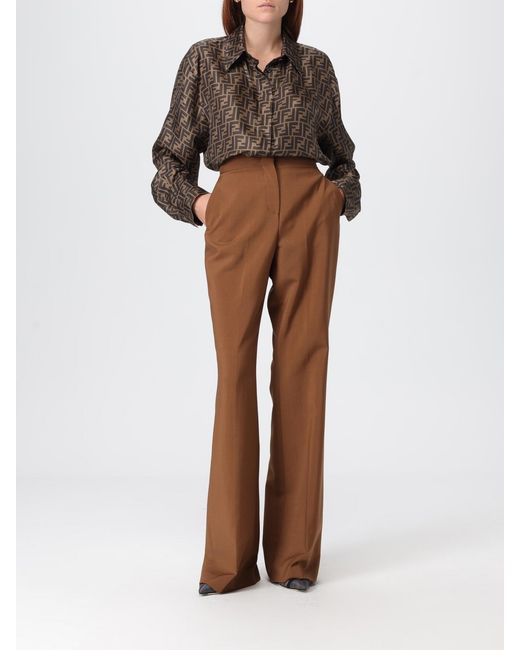 Fendi Brown Wool Blend Flared Trousers