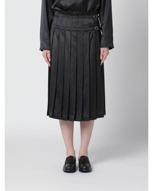 DURAZZI MILANO Black Pleated Satin Skirt