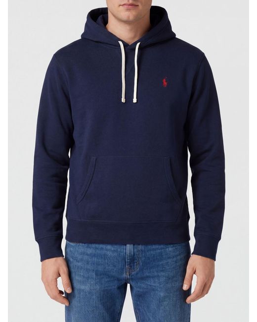 Polo Ralph Lauren Blue Cotton Hoodie With Iconic Embroidered Pony Logo for men