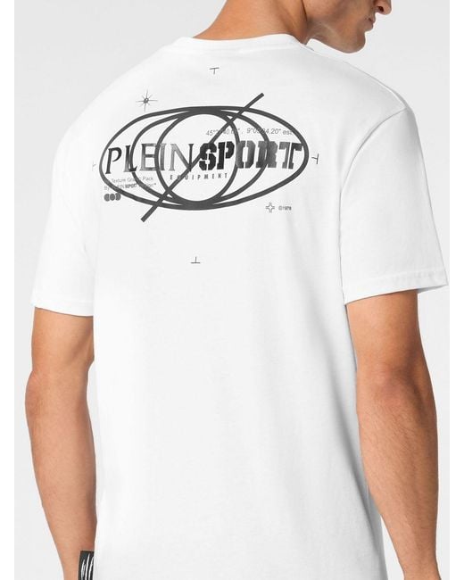 Philipp Plein White Slim Fit Cotton T-Shirt With Contrast Logo And Dropped Shoulders for men