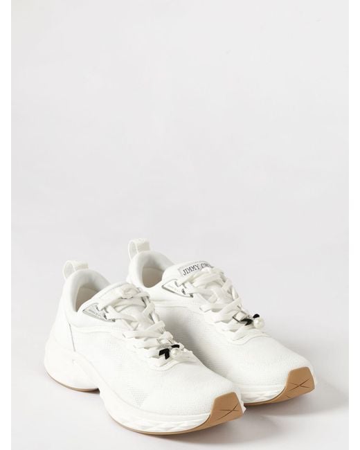 Jimmy Choo White Diamond Run F Stretch Knit And Leather Sneakers
