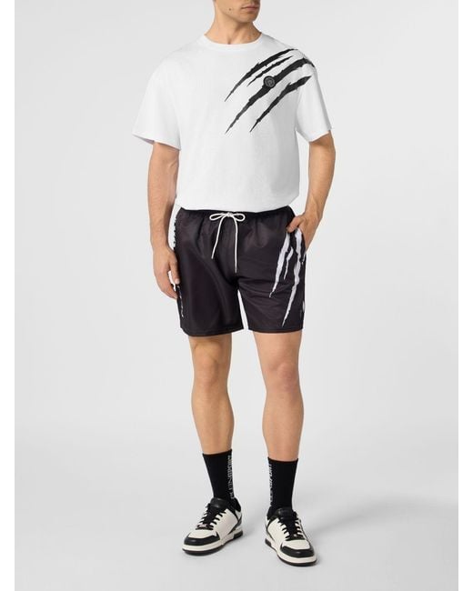 Philipp Plein White Cotton T-Shirt With Graphic Print And Hexagon Logo On The Back for men