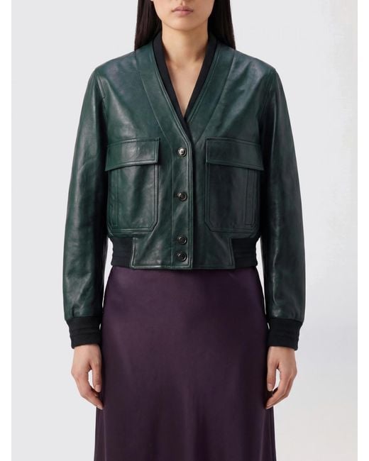 Gucci Blue Slim Fit Cropped Calfskin Leather Bomber Jacket With Elasticated Trim