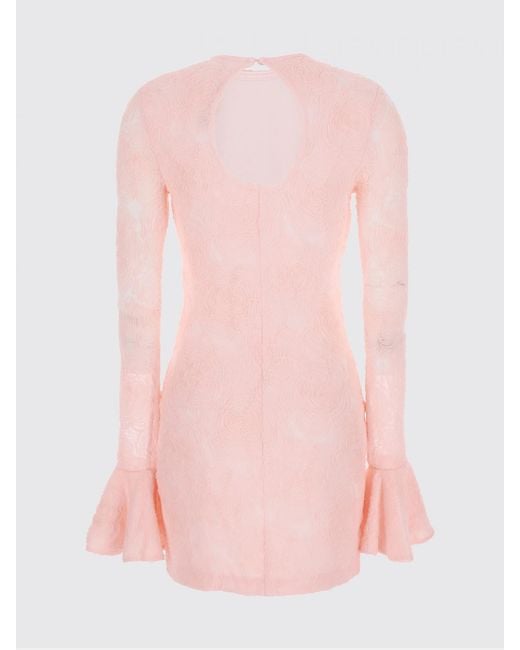 ROTATE BIRGER CHRISTENSEN Pink Floral Print Mesh Slim Fit Mini Sheath Dress With Long Sleeves