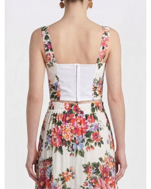 Dolce & Gabbana Red Dolce &Amp Gabbana Floral Print Cotton Bustier Top