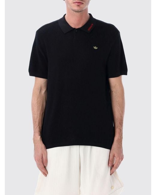 Adidas Originals Black Cotton Polo Shirt With Logo for men