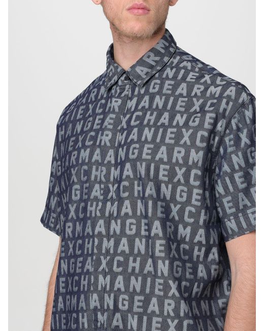 Camicia in cotone con logo jacquard di Armani Exchange in Blue da Uomo