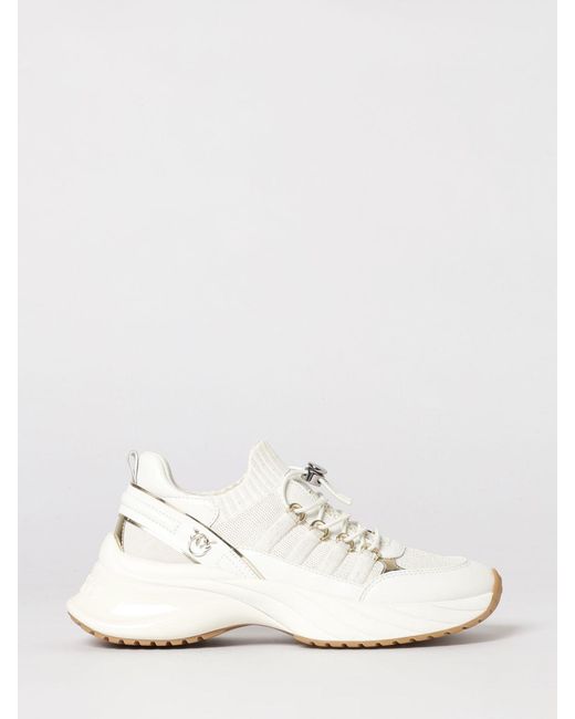 Pinko White Ariel 34 Knit And Leather Sneakers