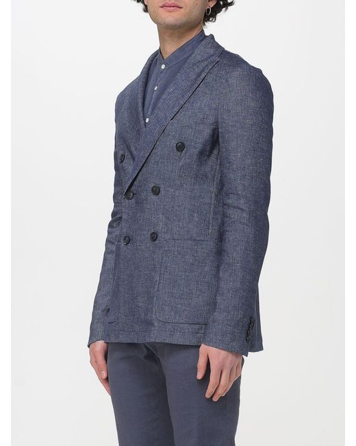 Mason's Blue Double-Breasted Cotton And Linen Blend Blazer for men