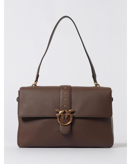 Pinko Brown Love One Extra Slouchy Grained Leather Bag