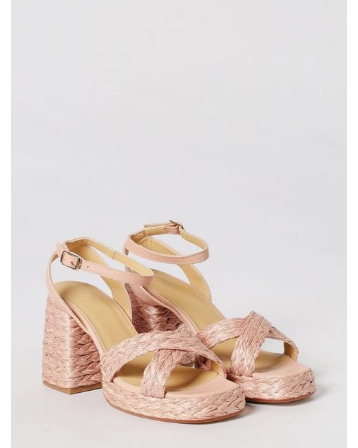 Castaner Pink Valeriette Woven Raffia And Leather Sandal