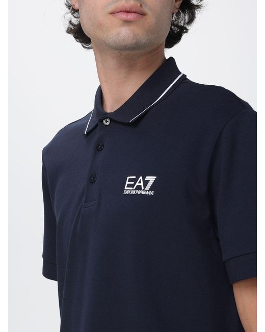 EA7 Blue Cotton Polo Shirt With Logo for men