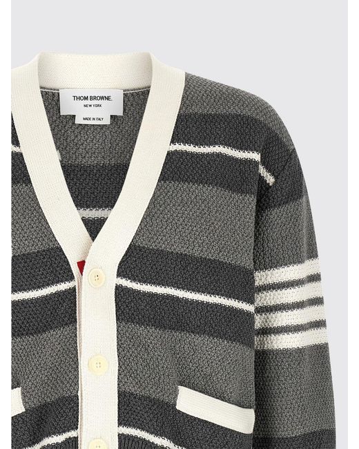 Thom Browne Gray Striped Cotton Cardigan for men