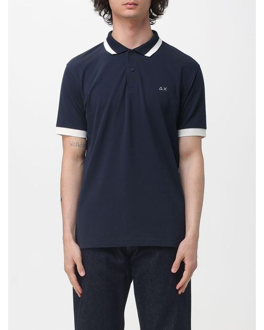 Sun 68 Blue Cotton Logo Polo Shirt for men