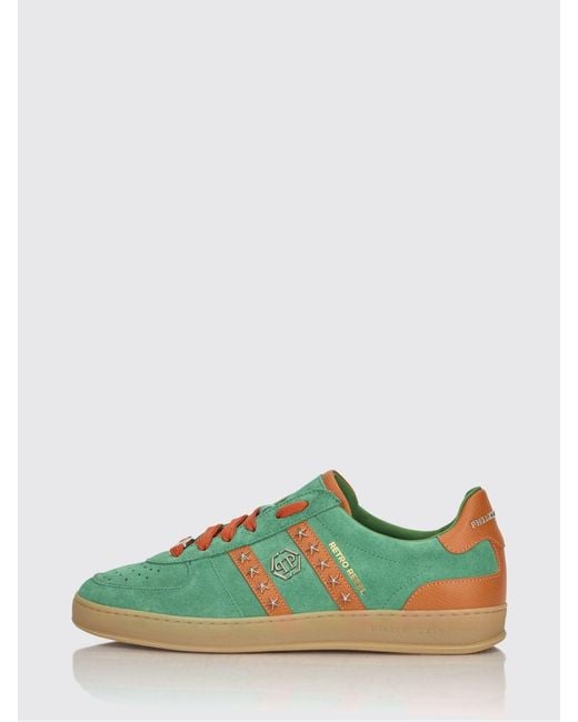 Philipp Plein Green Retro Rebel Suede Sneakers With Applied Stars for men