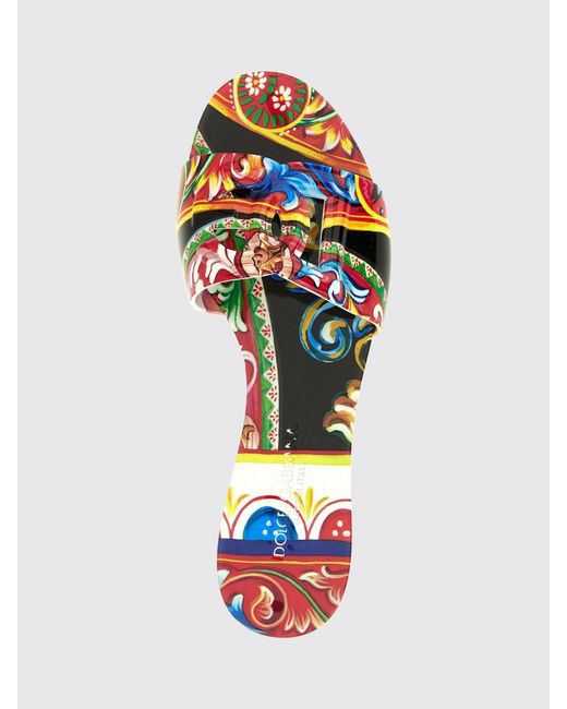 Dolce & Gabbana White Dolce &Amp Gabbana Sicilian Cart Print Rubber Slides With Dg Logo