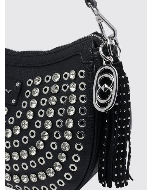 La Carrie Black Andromeda Crystal-Embroidered Shoulder Bag With Eyelets