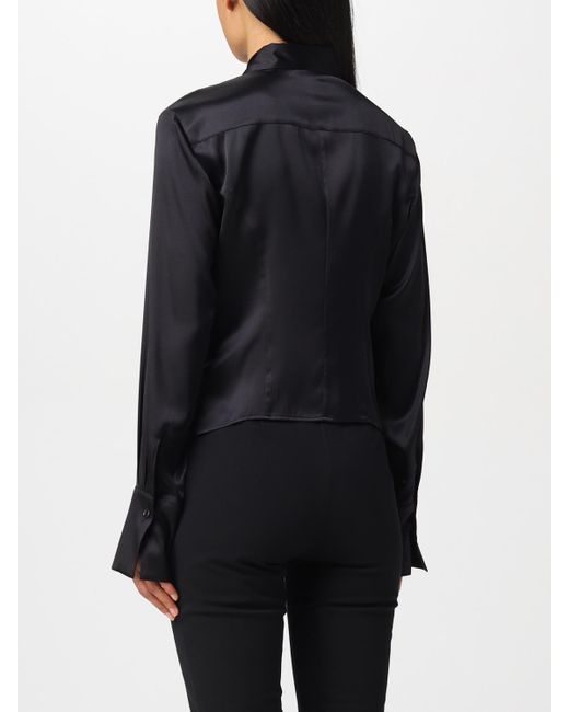 Pinko Blue Criminale Curved Hem Satin Shirt