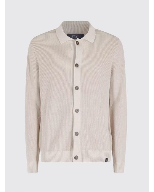 Fay Blue Knitted Cotton Cardigan With Classic Collar And Button Closure for men