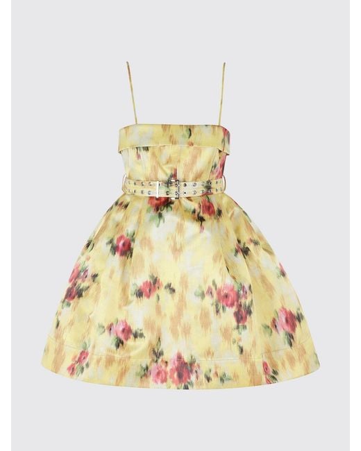 Ganni Natural Floral-Print A-Line Mini Dress