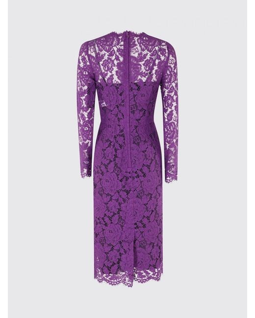 Dolce & Gabbana Purple Dolce &Amp Gabbana Long-Sleeved Lace Midi Sheath Dress