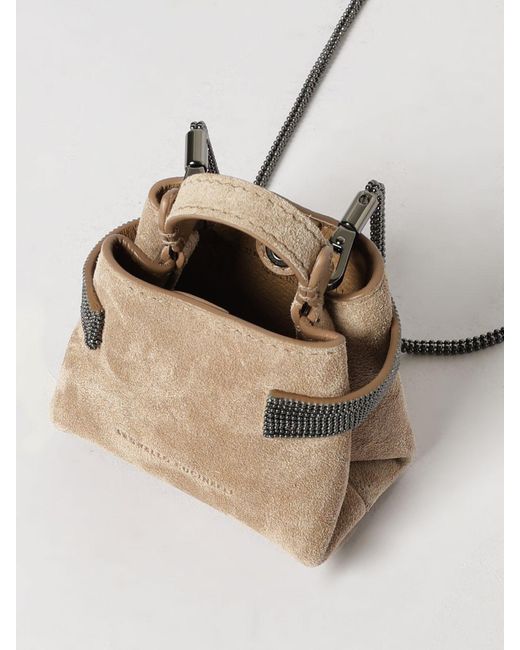 Brunello Cucinelli Natural Micro Essence Suede Bag With Monile