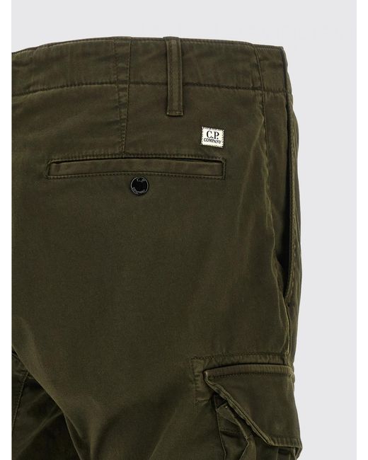 C P Company Green Stretch Cotton Cargo Trousers for men