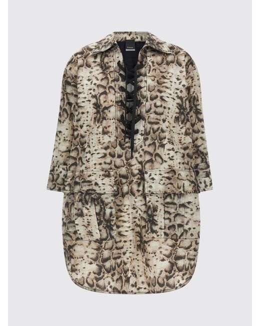 Pinko Natural Cotton Chemisier Dress With Snake Print