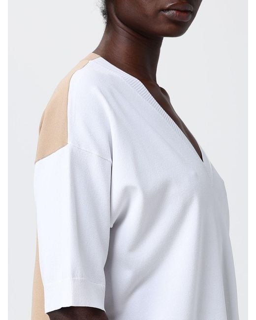 Kangra White Two-Tone Viscose Blend V-Neck Top