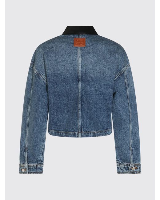 Anine Bing Blue Denim Jacket With Leather Collar And Dropped Shoulders