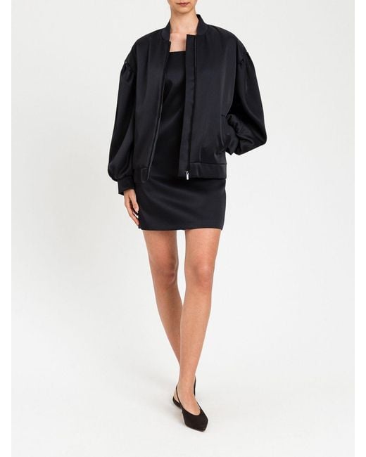 Twinset Blue Oversized Duchess Satin Bomber Jacket